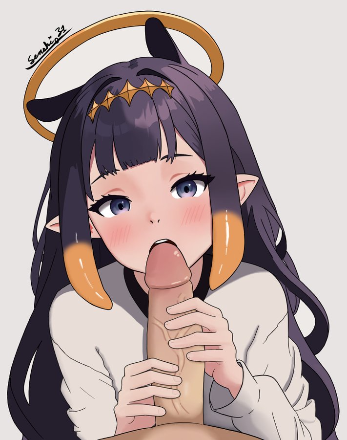 1boy, 1girls, adult and teenager, age difference, big penis, blowjob, blue eyes, bluesenshi, choker, cute, cute fang, eye contact, fellatio, female, fringe, gradient hair, handjob, handjob while sucking, hime cut, hololive, hololive english, hololive myth, kneeling, licking penis, light-skinned female, long hair, multicolored hair, ninomae ina'nis, open mouth, oral, oral sex, orange hair, pale-skinned female, petite, pointy ears, pov, pov eye contact, purple hair, skinny, slim, teenager, tentacle hair, two-tone hair, very long hair, virtual youtuber