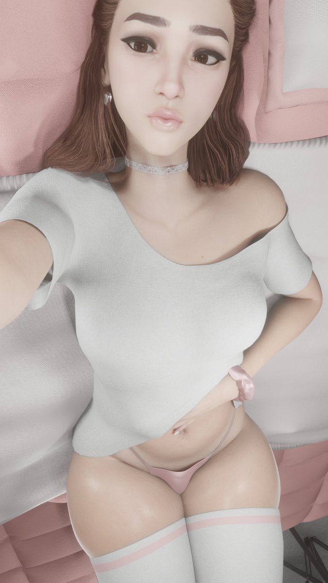 1girls 2025 3d brown_eyes brown_hair choker covered_breasts earrings elliot_(mslewd) female female_only female_torso indoors legs_together lifting_shirt lipstick long_hair medium_breasts mslewd navel no_nude no_nudity non-nude original original_character pantsless pantsless_female pastel_colors pink_lipstick plump_thighs scrunchie scrunchie_on_wrist selfie selfie_pose skindentation solo thigh_high_socks thigh_skindentation thighhigh_socks winged_eyeliner