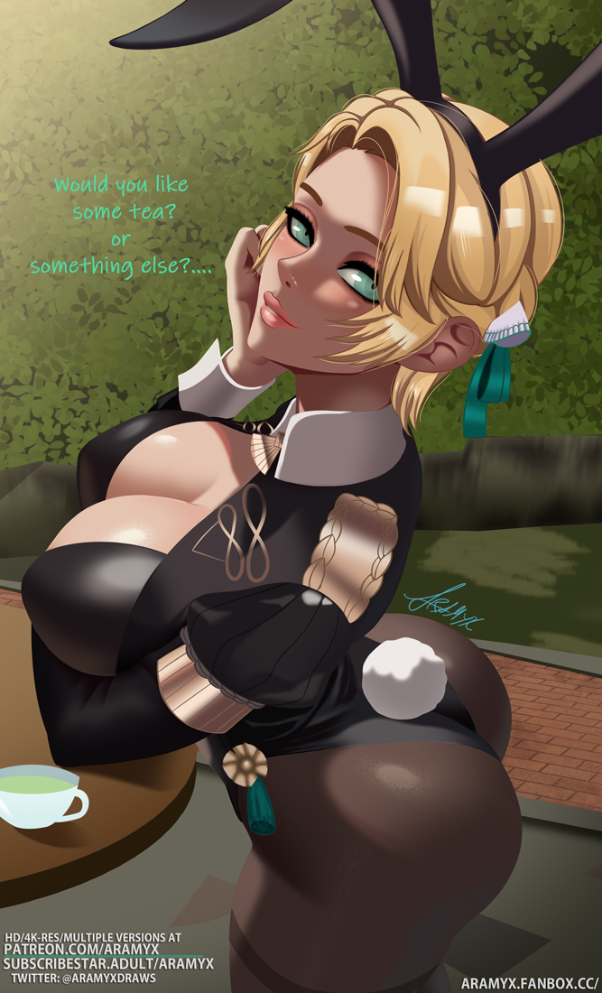aramyx, ass, ass focus, bending over, big ass, big breasts, blonde female, blonde hair, breasts, bunny ears, bunny girl, bunnysuit, cleavage, dialogue, female, fire emblem, fire emblem: three houses, garreg mach monastery uniform, huge ass, huge breasts, huge butt, ingrid brandl galatea, leotard, looking at viewer, pantyhose, rabbit ears, rabbit girl, rabbit tail, short hair, short jacket, thick thighs, view from above, wide hips