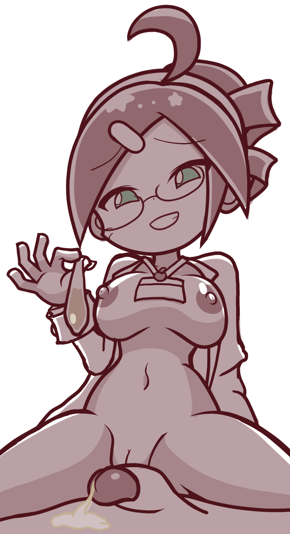 1boy 1girls 2025 accurate_art_style after_sex alternate_costume andou_ringo breasts breasts_out clothing condom cum cum_drip doctor drill_hair female furii_(artist) glasses green_eyes hair_ornament hairclip heart highres male navel nipples open_jacket partially_nude penis pink_nipples pussy puyo_puyo puyo_puyo_artstyle sega solo_focus twin_drills white_background
