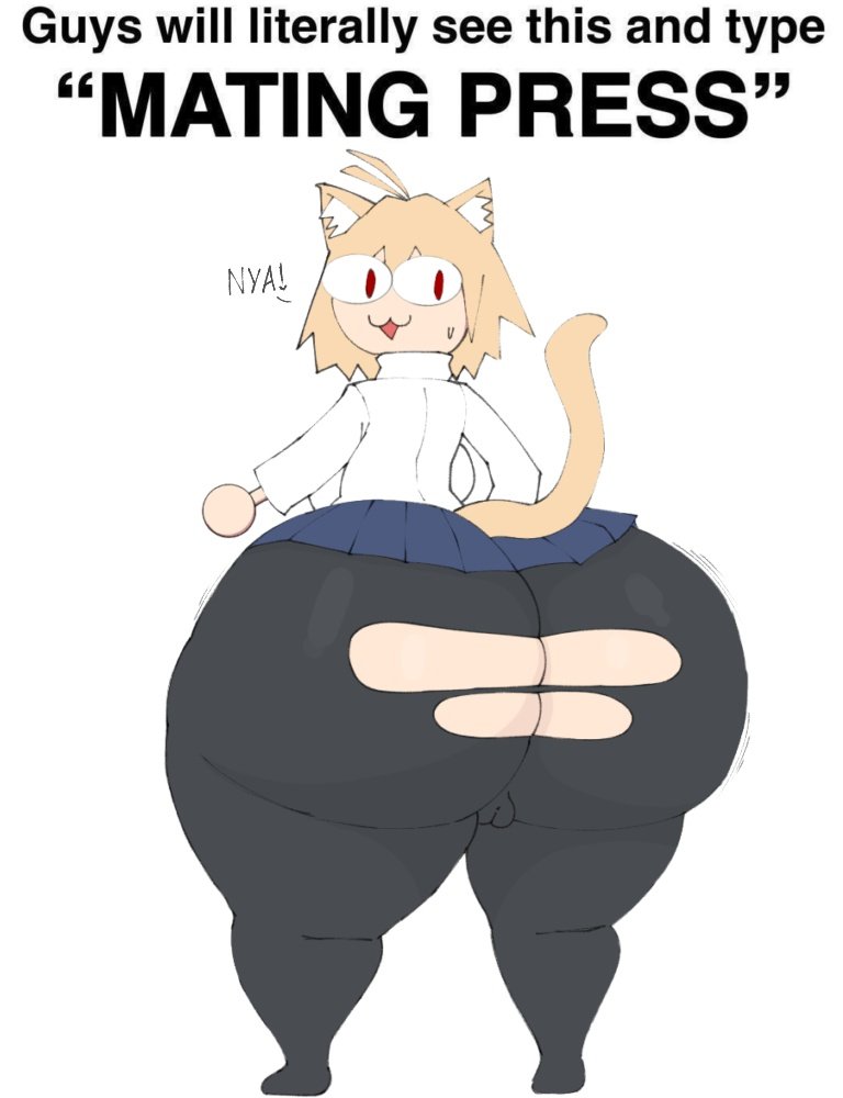2024 animal_humanoid ass back_boob big_butt biped blonde_hair blue_bottomwear blue_clothing blue_skirt bottomwear breasts camel_toe cat_eared_creature cat_humanoid cat_tail clothing english_text felid felid_humanoid feline feline_humanoid female guys_will_literally_see_this_and_type hair huge_butt humanoid hyper hyper_butt inner_ear_fluff light_body light_skin looking_back mammal mammal_humanoid neco-arc nya pupils raised_tail red_eyes shirt simple_background skirt slit_pupils solo standing tail text thick_thighs topwear torn_bottomwear torn_clothing tsukihime tuft type-moon vivran white_background white_clothing white_inner_ear_fluff white_shirt white_topwear