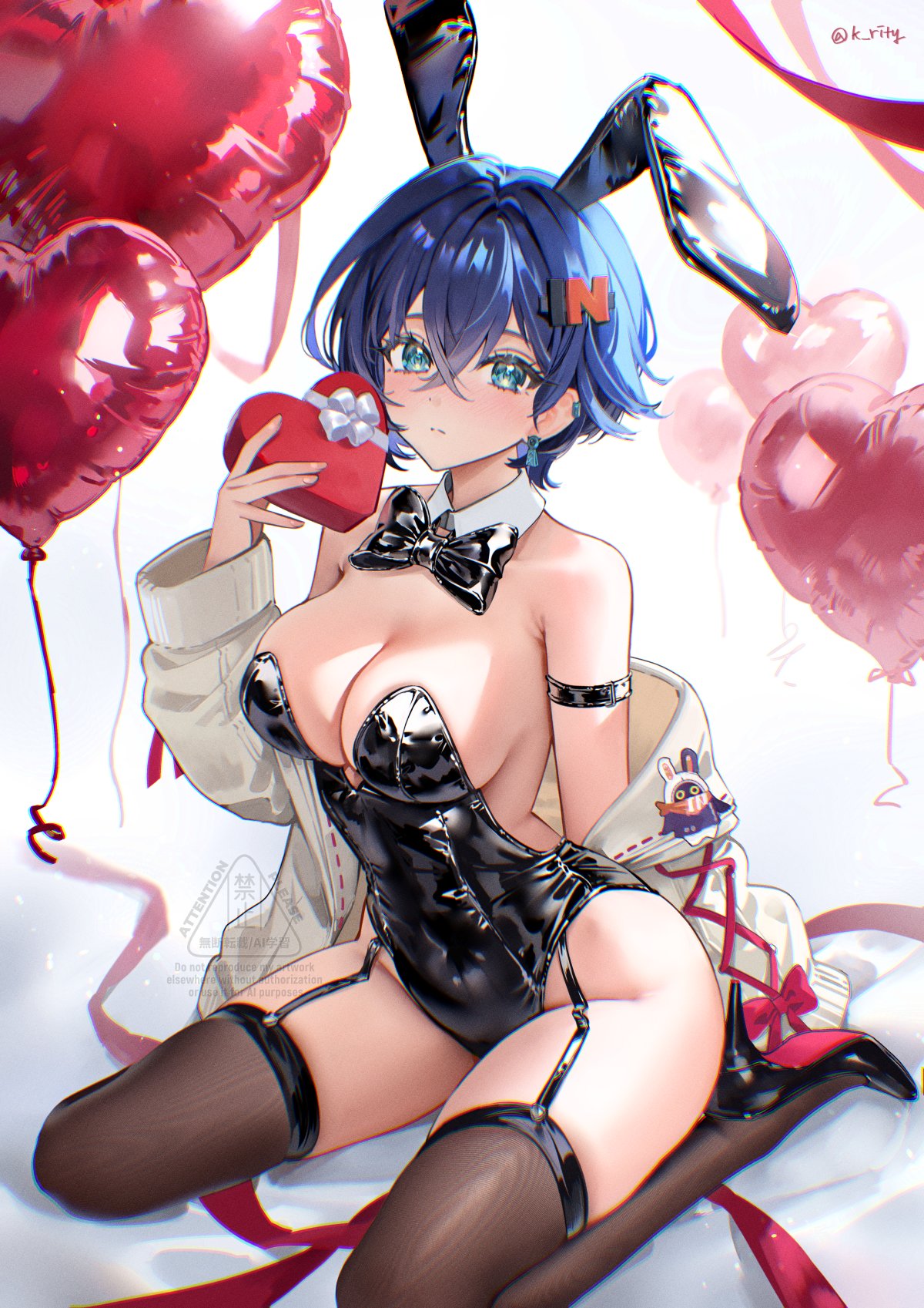 1girls belle_(zenless_zone_zero) breasts bunny_ears bunnysuit cleavage female female_focus female_only k_rity_(twitter) large_breasts light-skinned_female light_skin looking_at_viewer rity solo thighhighs thighs valentine&#039;s_day zenless_zone_zero