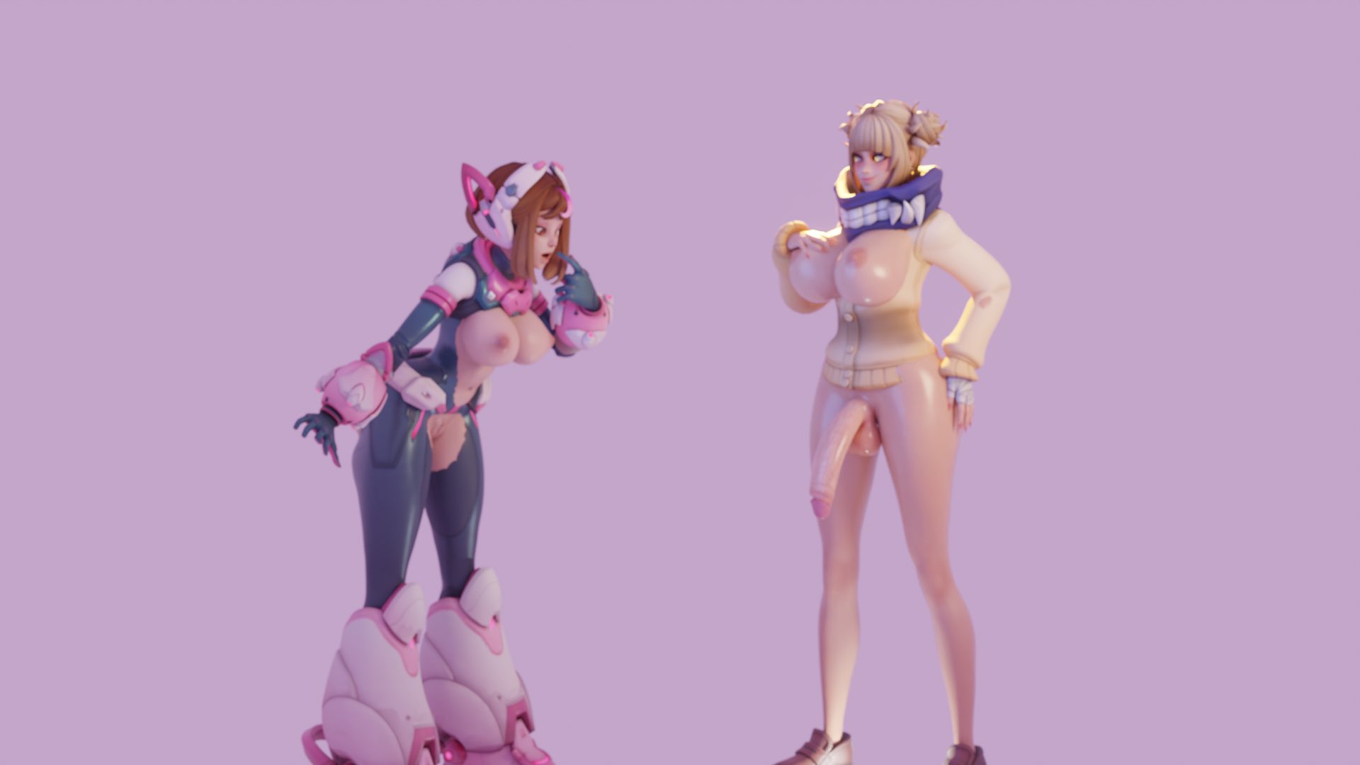 3d, 3d model, big breasts, big penis, boku no hero academia, breasts, female, futanari, himiko toga (cosplay), himiko toga kiriko, intersex, juno (overwatch), kiriko (overwatch), my hero academia, ochako uraraka (cosplay), overwatch, overwatch 2, penis, toga himiko (cosplay), toga himiko kiriko, uraraka ochako, uravity juno, wowzax3