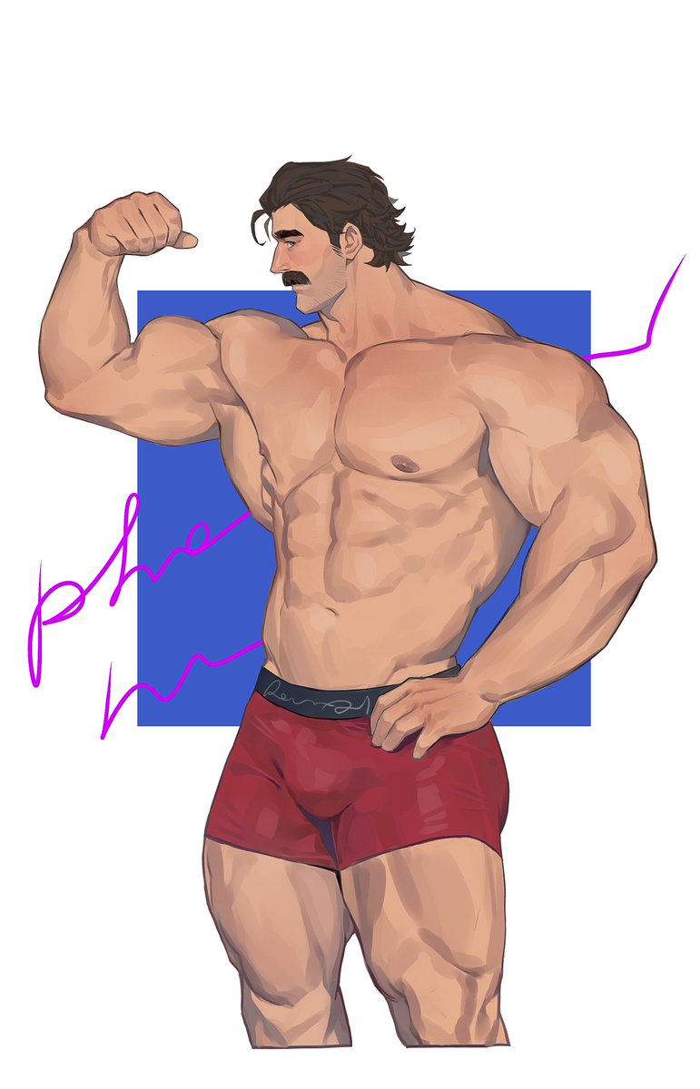 bara, bulge, daddy, dilf, dispatch (game), flexing bicep, kunkun586586, male, male only, moustache, muscular, muscular male, phenomaman, solo, solo male