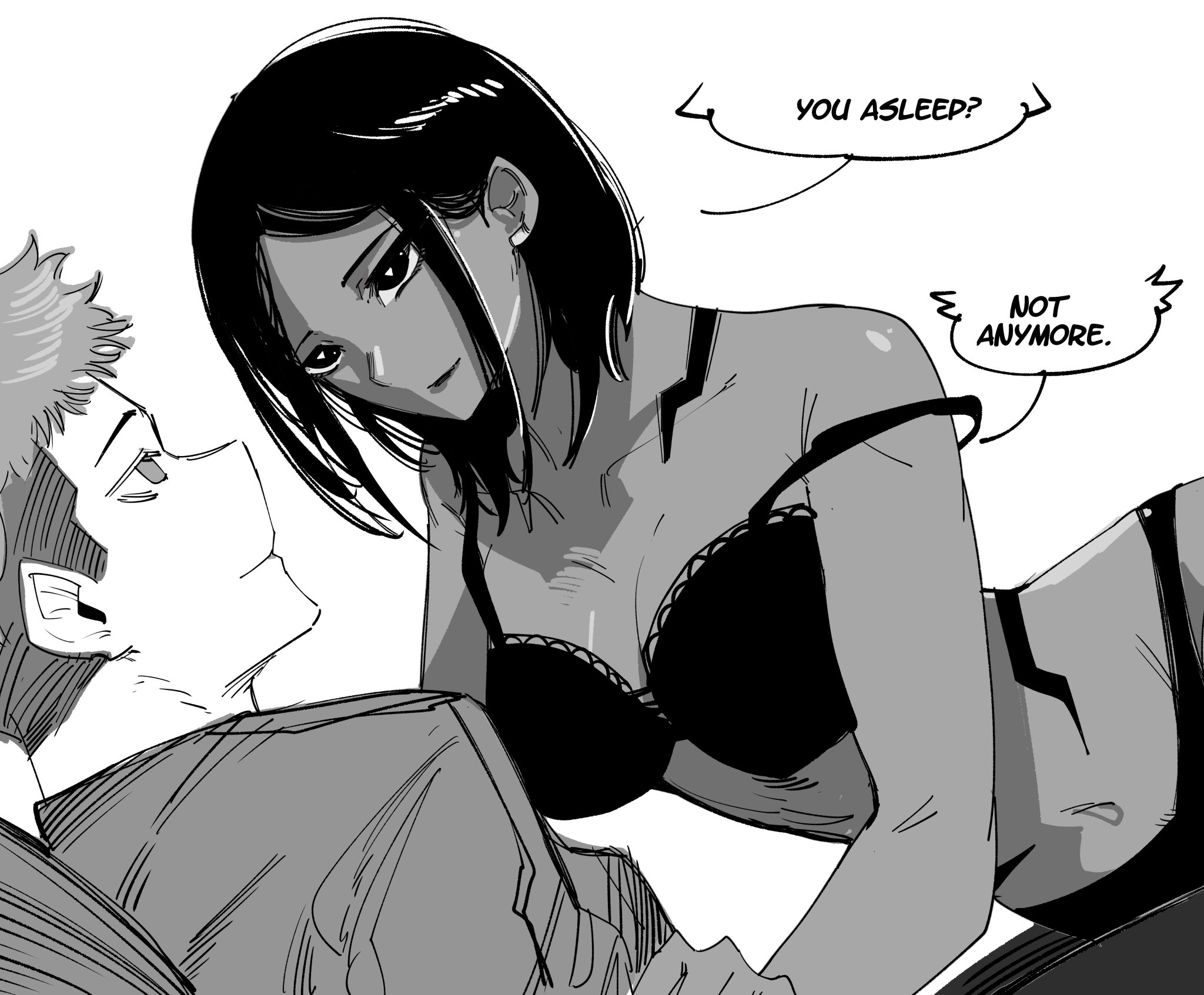 1boy, 1boy1girl, 1girls, couple, dark skin, dark-skinned female, female, haru (neitheyagi), husband and wife, imminent sex, male, monster, monster girl, my new girlfriend is not human, neitheyagi, tagme, taya (neitheyagi)