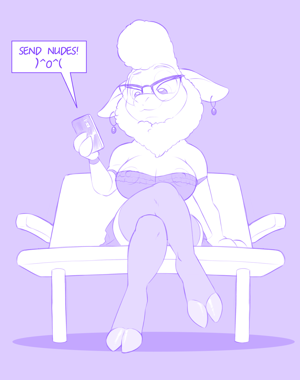 2019 ^o^ anthro areola bench bent_legs big_breasts blue_and_white bovid breasts caprine cellphone clothing cloven_hooves crossed_legs dawn_bellwether disney dress electronics emoticon english_text eyewear female glasses hi_res hooves kaomoji leg_over_thigh legwear mammal message_box monochrome nipples phone piercing sheep sitting smartphone solo spotty_the_cheetah stockings text text_box text_message zootopia