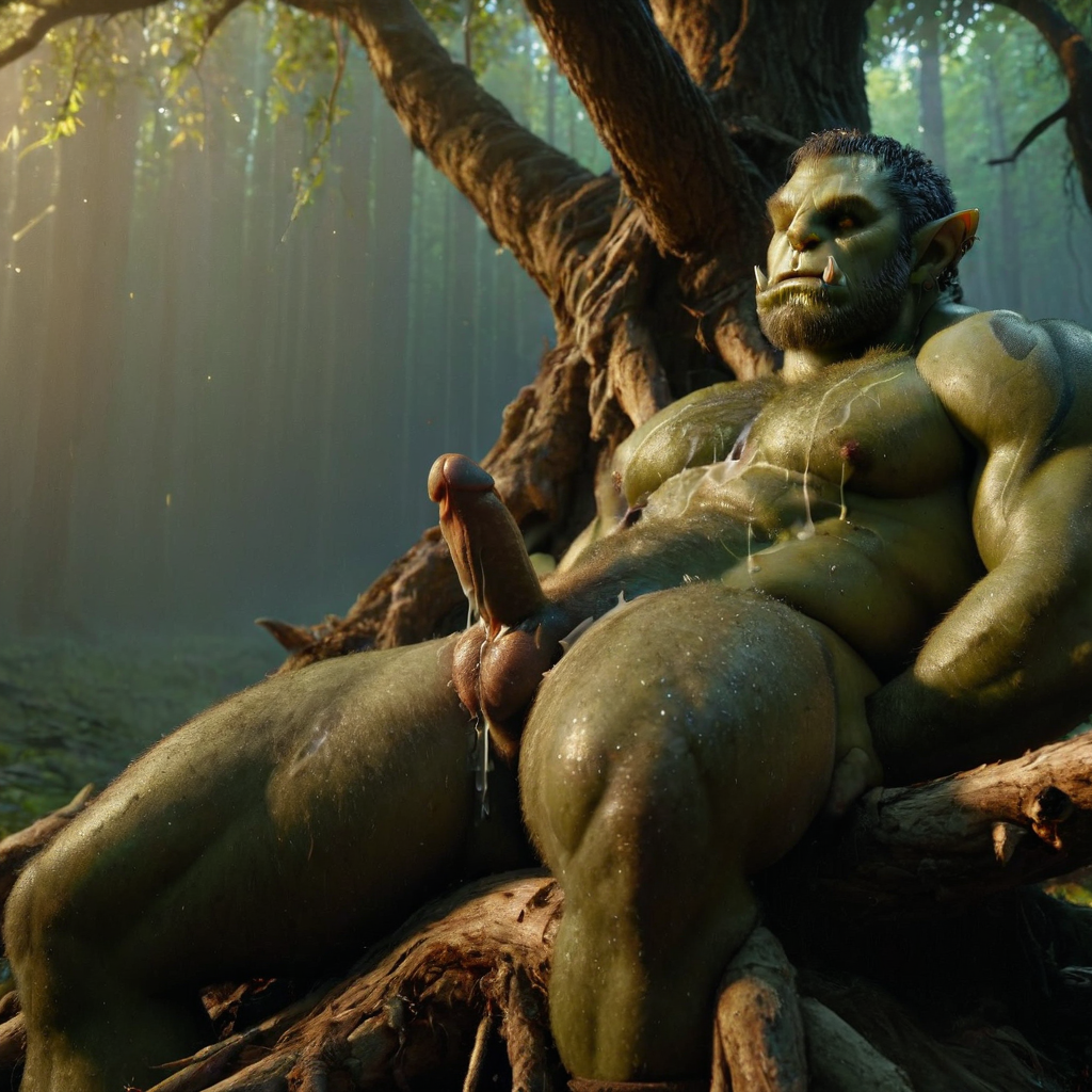 ai_generated bara big_muscle big_penis erection green_skin huge_cock ia_generated male muscular_male orc orc_male orced penis