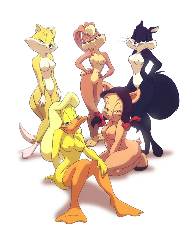 anthro anthrofied avian big_breasts bird breasts duck feline female fur hair lagomorph lola_bunny looking_at_viewer looney_tunes mammal melissa_duck nipples nude penelope_pussycat petunia_pig pig porcine pussy rabbit simple_background spiritto straight_hair sylvia_cat warner_brothers