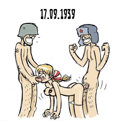 1girls 2boys au_(artist) bent_over big_breasts blonde blowjob boli-blog breasts dated double_penetration fellatio forced gangrape germany historical history national_personification panties panties_down panty_pull poland polish_flag rape ribbon sex soviet_union spitroast spoils_of_war standing_sex tearing_up world_war_2