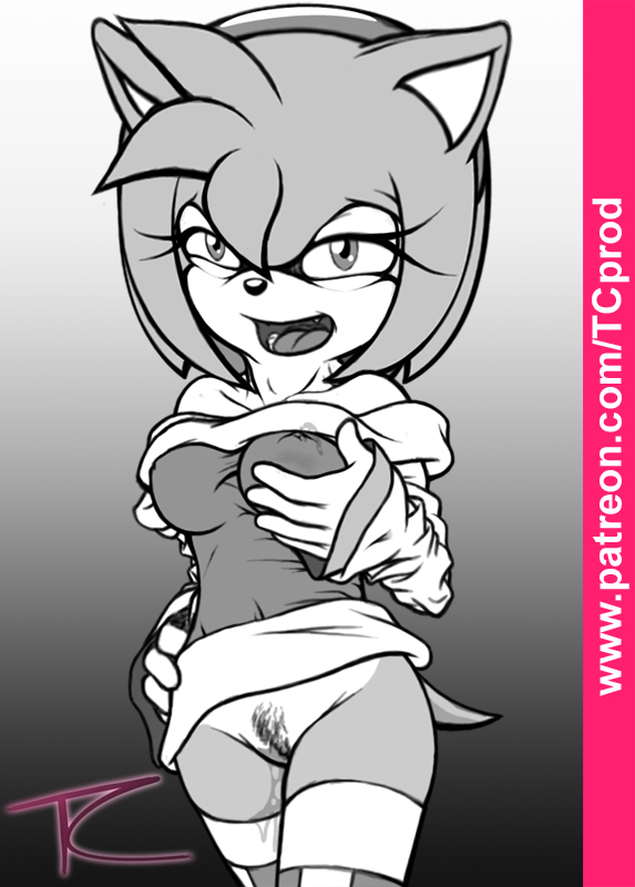 amy_rose anthro bare_shoulders blush female female_only fur furry furry_only headband hedgehog long_sleeves pussy pussy_juice pussy_juice_trail solo sonic_(series) tcprod thighhighs wet