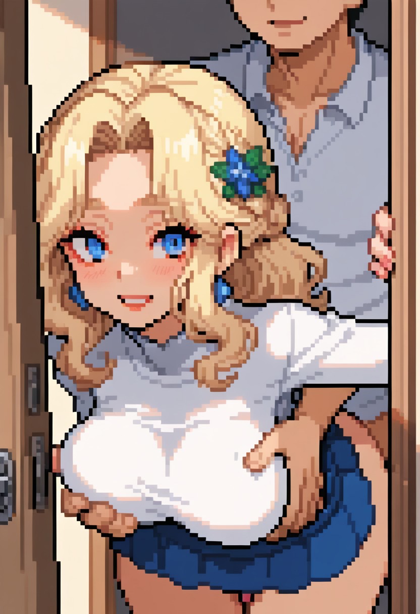 1boy 1girls grope_from_behind groping_breast original_character pixel_art tagme