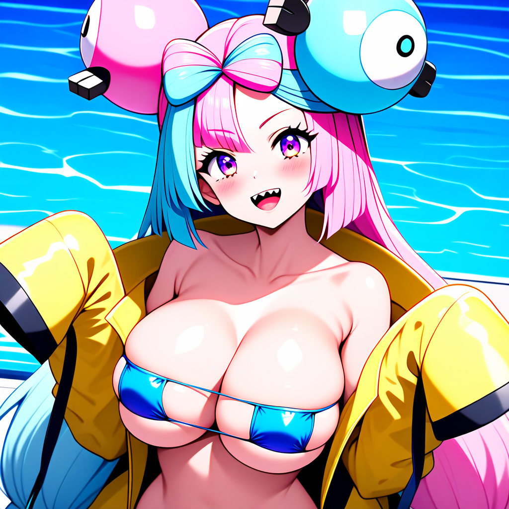 ai_generated alternate_body_type alternate_breast_size artist_(wolf) big_breasts bikini_under_clothes blue_hair breasts cleavage collarbone creatures_(company) game_freak iono_(pokemon) jacket large_breasts long_hair long_sleeves nintendo npc_trainer open_clothes open_jacket open_mouth pink_hair pokemon pokemon_sv sideboob sleeves_past_fingers sleeves_past_wrists smiling twintails two_tone_hair underboob watermark