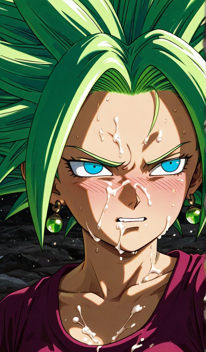 ai_generated blue_eyes cum_on_face dragon_ball_super green_hair kefla