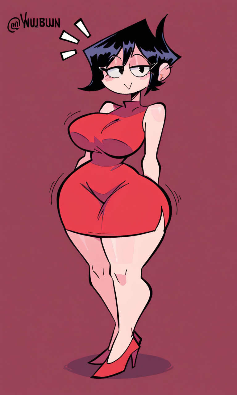 ai_generated big_breasts female female_only girlfriend_(cosplay) girlfriend_(friday_night_funkin)_(cosplay) red_dress sleeveless_dress thick_thighs valbun valbun_(oc) wide_hips