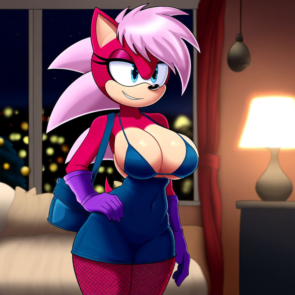 ai_generated ass booty breasts female hips magenta_fur pink_hair seductive_look solo sonia_the_hedgehog sonic_(series) sonic_the_hedgehog_(series) sonic_underground thick_thighs thighs