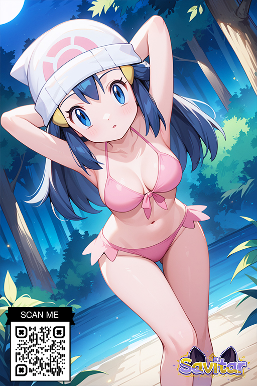 :o ai_generated armpits arms_behind_head arms_up bangs bare_shoulders beach beanie bikini blue_eyes blue_hair blush breasts clavicle cleavage closed_mouth clothing cloud dawn_(pokemon) day female female_only footwear forest front-tie_top hair_ornament hairclip hat headwear large_breasts legs littlehentai long_hair looking_at_viewer medium_breasts moon nature navel night ocean open_mouth outdoors palm_tree parted_lips pink_bikini pink_skirt pink_swimsuit pokemon pokemon_(game) pokemon_character pokemon_diamond_pearl_&_platinum protagonist_(pokemon) savitar savitar_(artist) sky smile solo standing stomach swimsuit thigh_gap thighs tree very_long_hair water white_headwear