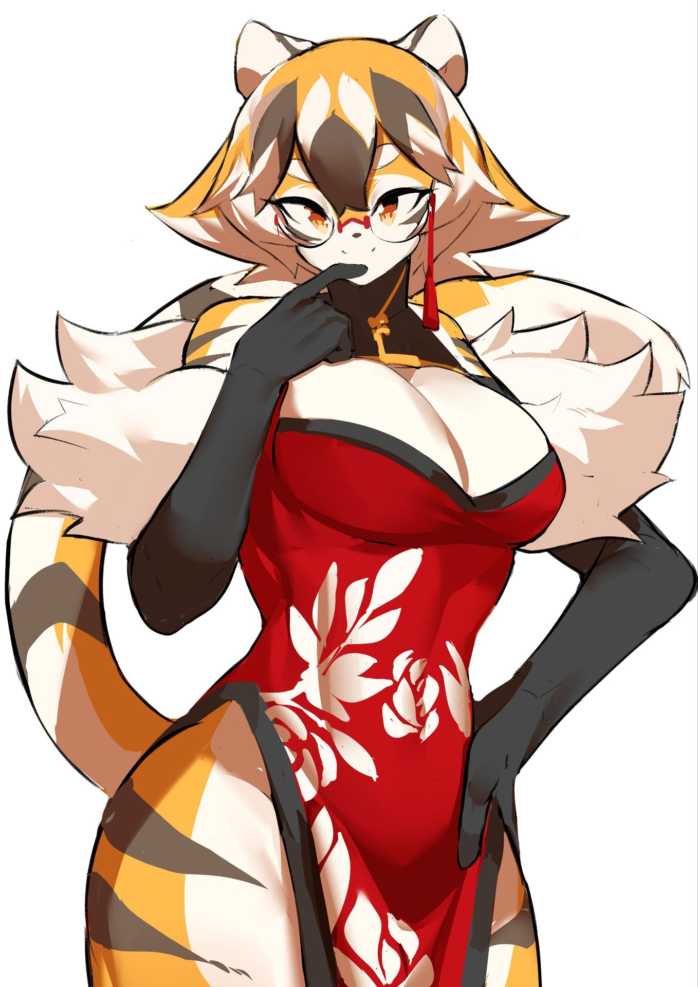 big_breasts breasts cleavage feline female furry huge_breasts mx99926 tagme thick_thighs tiger tiger_girl wide_hips