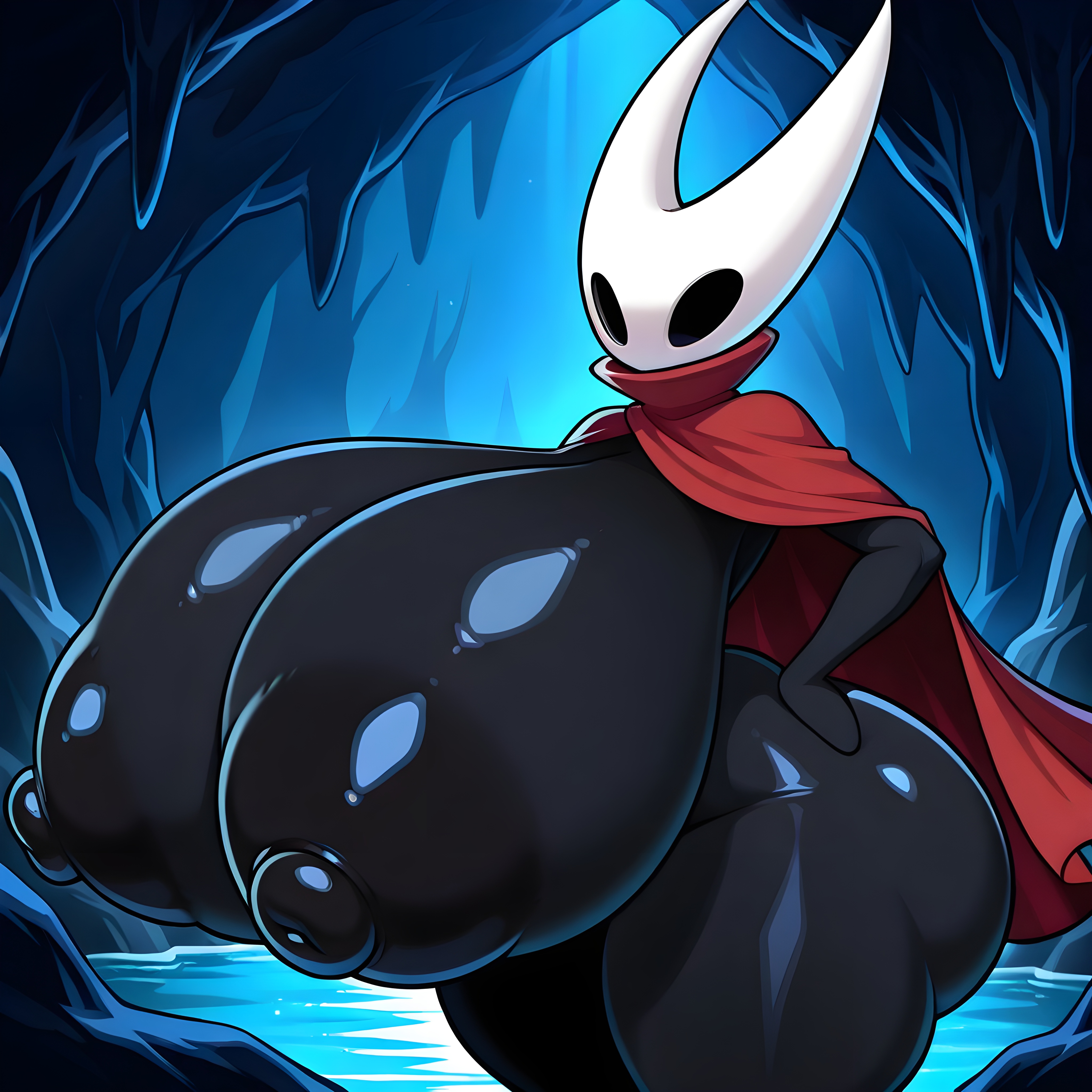 ai generated, breasts, female, hollow knight, hollow knight: silksong, hornet (hollow knight), hyper ass, hyper breasts, hyper nipples, karlov 13