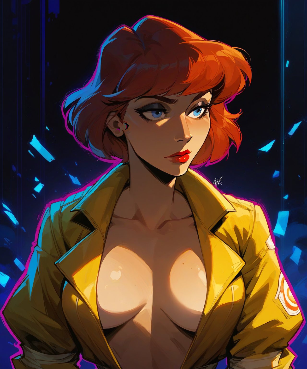 1girls ai_generated april_o'neil april_o'neil_(tmnt_1987) aqua_eyes cameltoe cleavage curvy erect_nipples female ginger ginger_hair huge_areolae huge_ass huge_breasts nai_diffusion orange_hair orange_hair_female puffy_nipples realistic red_hair red_hair_female redhead saucy_trove short_hair short_hair_female stable_diffusion sunglasses teenage_mutant_ninja_turtles thick_lips voluptuous wide_hips