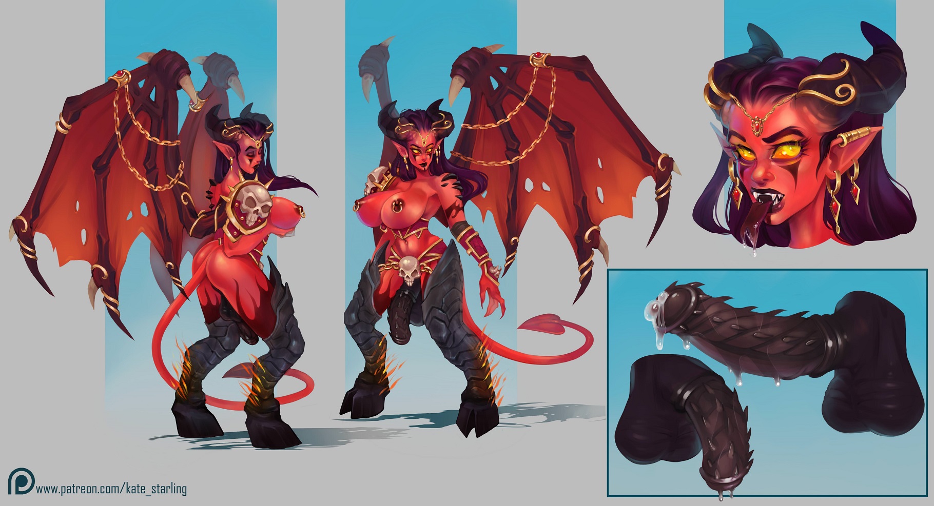 1futa, abs, absurd res, animal genitalia on humanoid, areolae, armor, armored, armored futa, armored legwear, ass, balls, big balls, big breasts, big penis, black hair, blizzard entertainment, bracers, breastless corset, breasts, breasts bigger than head, burning legion, chains, character sheet, circlet, claws, closed eyes, corset, cum on penis, demon, demon girl, earrings, erection, eredar, eredar futa, face tattoo, female, flaccid, flame, forked tongue, functionally nude, functionally nude futa, futanari, glowing eyes, gold eyes, half-erect, hand on own breast, holding penis, hooves, horn jewelry, horns, horsecock, horsecock futa, horsecock on humanoid, intersex, jewelry, jewels, kate starling, large breasts, looking at viewer, medial ring, membranous wings, navel, nipple piercing, nipples, nude, pauldron, penis, pierced nipples, piercing, plate armor, plated scales, pointy ears, precum, precum drip, prehensile tail, red eyes, red skin, reference sheet, sideboob, skimpy clothes, skull, solo, spade tail, spiked penis, standing, succubus, tail, tattoo, thighhighs, thighs, tongue, tongue out, warcraft, watermark, wing jewelry, wings, world of warcraft, xazariel