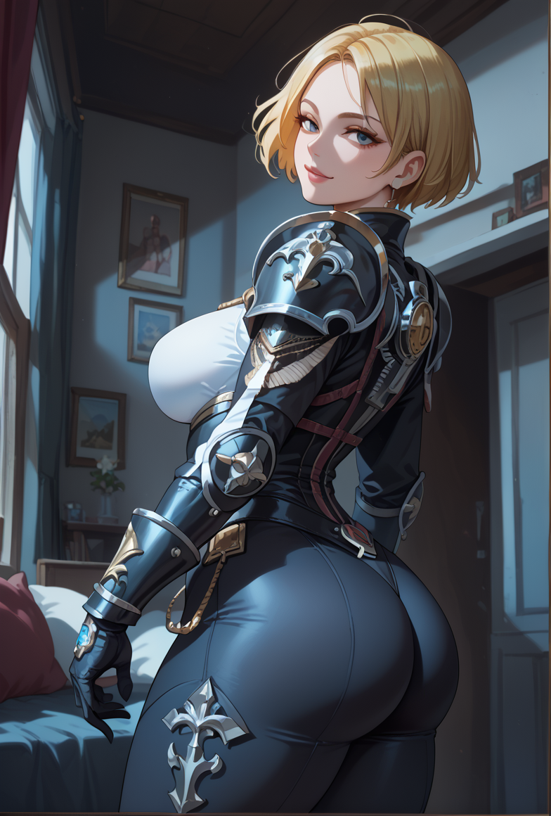 ai_generated armor ass bitch black_pants blonde_hair caked_up curvy dat_ass eteeming fat_ass female_only inquisition inquisition_(warhammer_40k) inquisitor inquisitor_(warhammer_40k) night short_hair warhammer_(franchise) warhammer_40k