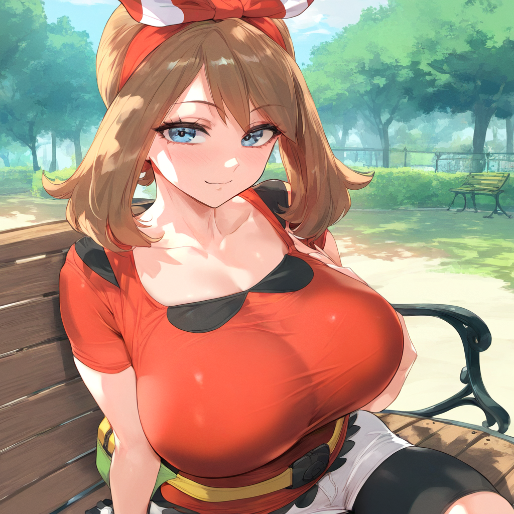 1girls ai_generated big_breasts blue_eyes brown_hair female may_(pokemon) may_(pokemon_oras) oppai-love pokemon pokemon_trainer seductive_look sexy slut