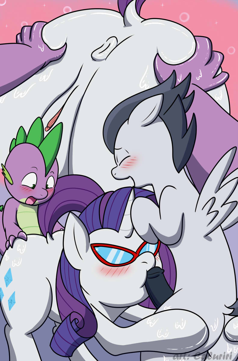 2015 animal_genitalia anus ass caluriri dragon equine erection fellatio female feral friendship_is_magic horn horsecock male mammal my_little_pony oral pegasus penis precum pussy rarity_(mlp) rumble_(mlp) sex spike_(mlp) unicorn wings