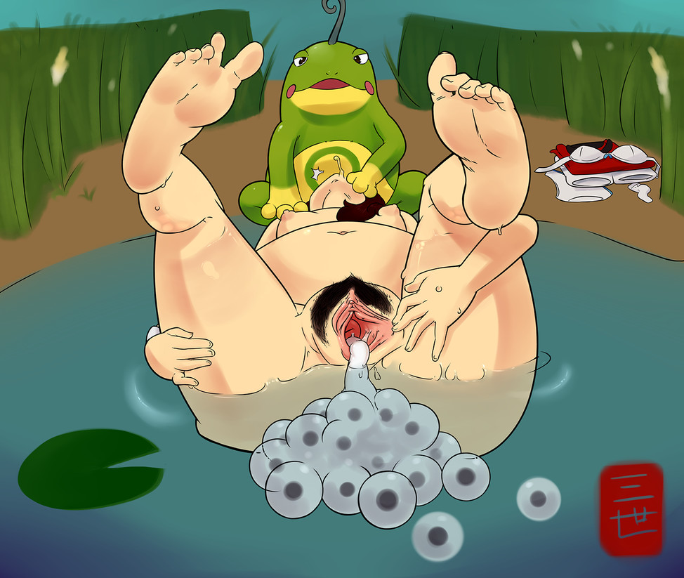 asphyxiation barefoot breasts choking cum cum_drip cum_inside deepthroat egg egg_laying feet female female_focus grass human may_(pokemon) nintendo on_back oral pokemon pokemon_rse pokephilia politoed pregnant pubic_hair pussy soles spread_pussy threeworlds throat_bulge toes unshaved_pussy upside-down water