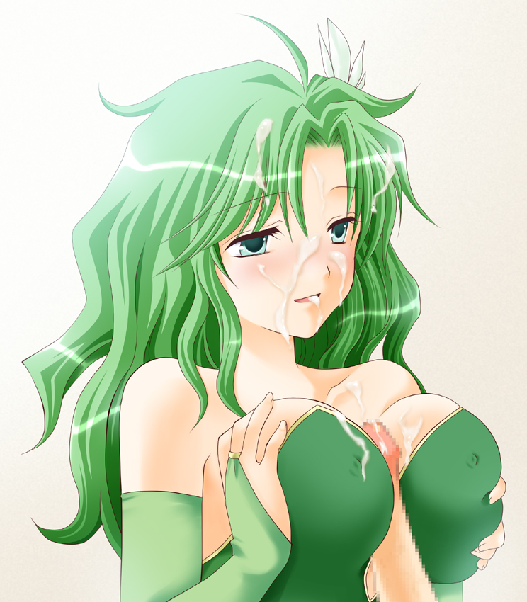 breasts censored cum cum_in_mouth cum_on_breasts cum_on_hair cum_on_upper_body facial female final_fantasy final_fantasy_iv green_hair harapeko human long_hair male paizuri penis rydia straight