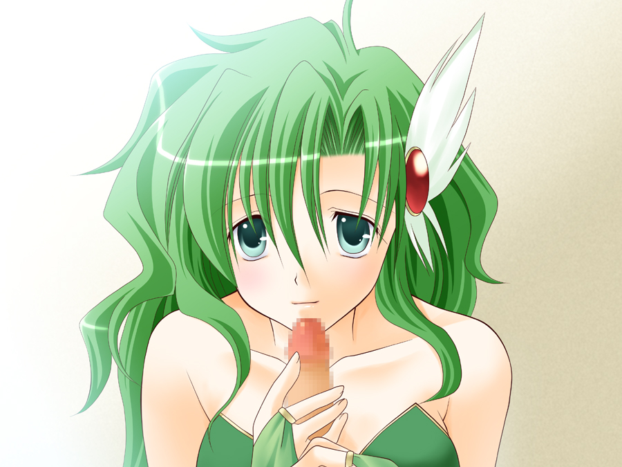 censored fellatio female final_fantasy final_fantasy_iv green_hair hair harapeko human long_hair male oral penis rydia straight