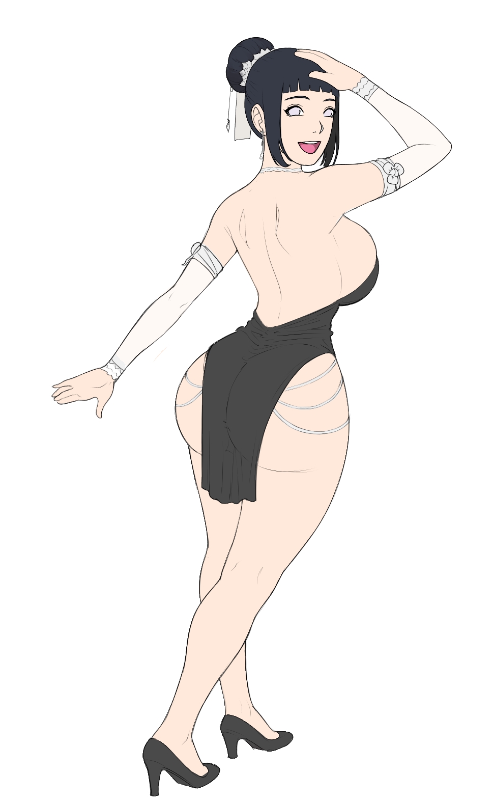 1girls, big ass, big breasts, biggies00, boruto: naruto next generations, hyuuga hinata, looking at viewer, looking back, naruto, naruto (series), short hair, skimpy clothes, thick thighs, uzumaki hinata