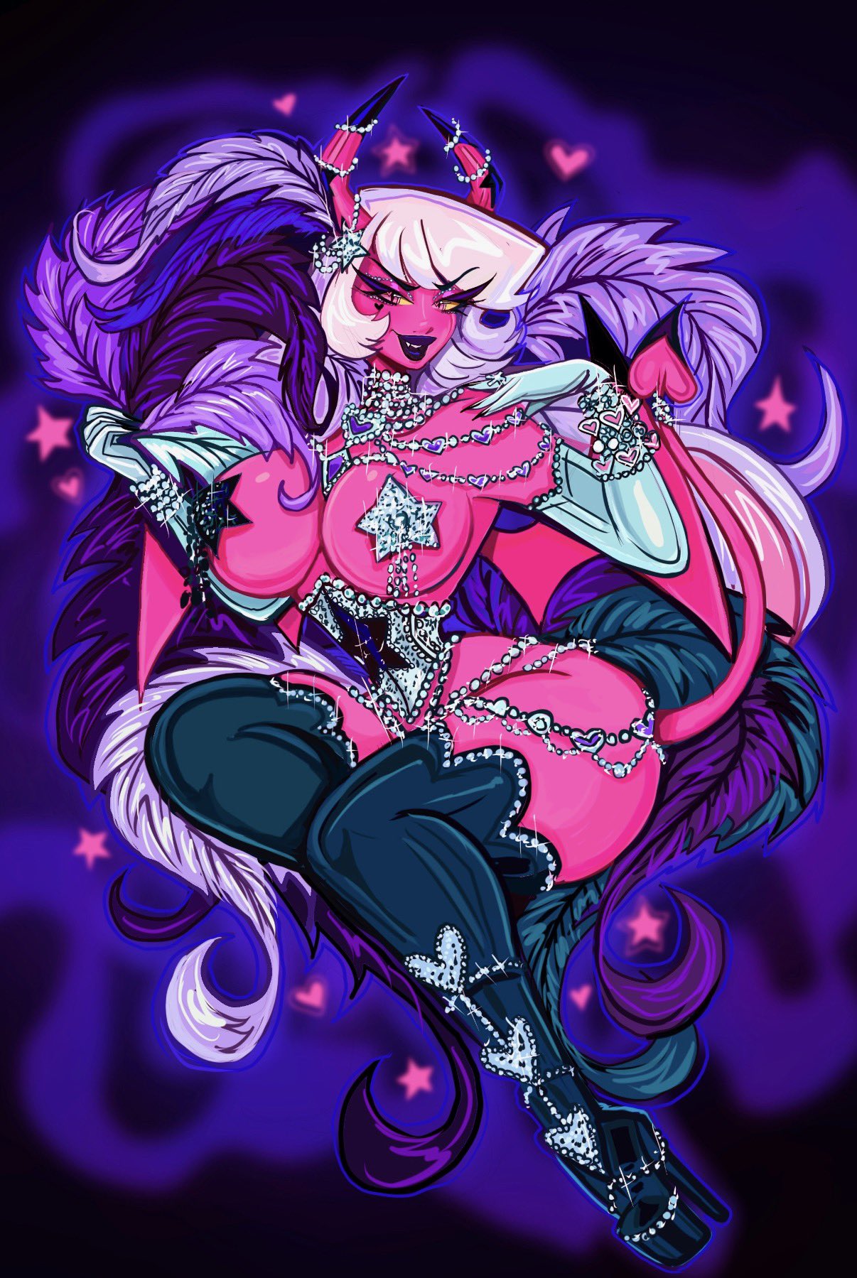 1girls, 2026, armwear, big lips, bimbo, bimbo lips, black lips, black lipstick, black thighhighs, corset, demon, demon girl, demon horns, demon tail, elbow gloves, eyeshadow, female, female only, footwear, fuck me boots, gloves, hair, hair ornament, headwear, heels, helluva boss, high heel boots, high heels, hips, horns, jewerly, lips, pink body, pink eyeshadow, pink skin, platform heels, revealing clothes, skimpy, skimpy clothes, solo, solo female, star pasties, tail, theartofmathew, thick lips, thick thighs, thigh boots, thighs, thin waist, thong, verosika mayday (helluva boss), white gloves, white hair, wide hips, wings