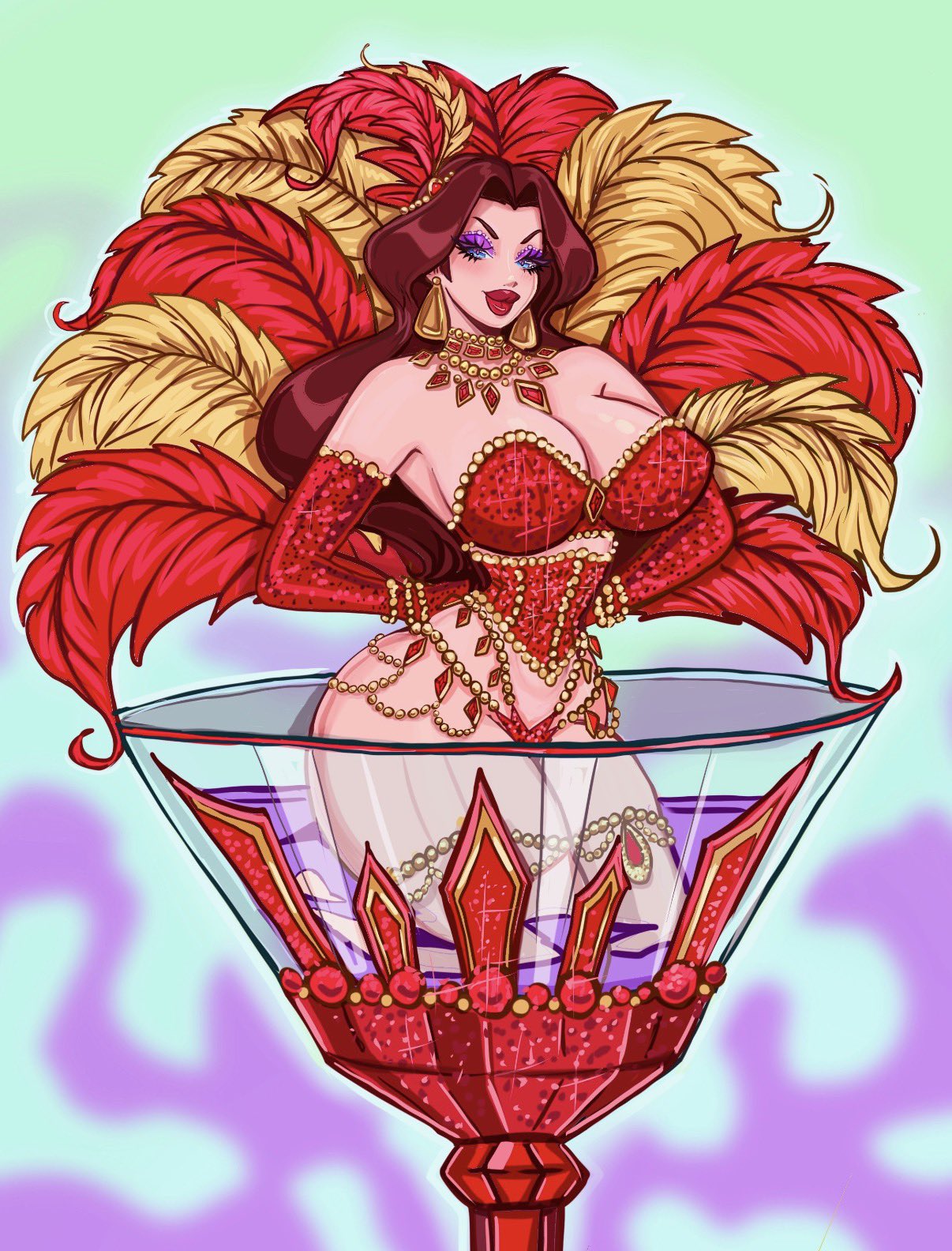 1girls, armwear, big lips, bimbo, bimbo lips, blue eyes, brown hair, corset, ear piercing, earrings, elbow gloves, eyeshadow, female, female only, glass, gloves, hair, hair ornament, headwear, hips, jewerly, lips, lipstick, mario (series), martini glass, nintendo, pauline, purple eyeshadow, red gloves, red lips, red lipstick, revealing clothes, skimpy, skimpy clothes, solo, solo female, theartofmathew, thick lips, thick thighs, thighs, thin waist, thong, wide hips