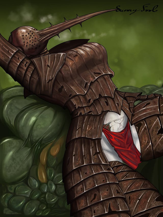 armor, armored female, arms behind head, dont stick your dick in that, exposed crotch, loincloth, muscles, muscular female, nightmare waifu, pinup, plague knight (trench crusade), reclining, reclining pose, solo, solo female, sunnyfool122, trench crusade, undead, unseen female face