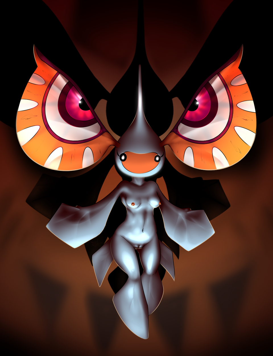 2015 anthro arthropod breasts cute elpatrixf eyeball female illusion insects looking_at_viewer masquerain navel nintendo nipples nude pokemon pokemon_rse pokemorph pussy solo wings