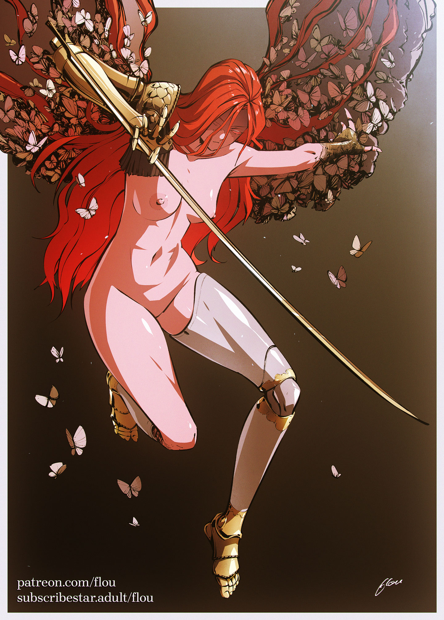 bandai namco, breasts, closed eyes, completely nude, completely nude female, elden ring, feet, female, flou, fromsoftware, malenia blade of miquella, navel, nipples, nude, nude female, pussy, red hair, wings