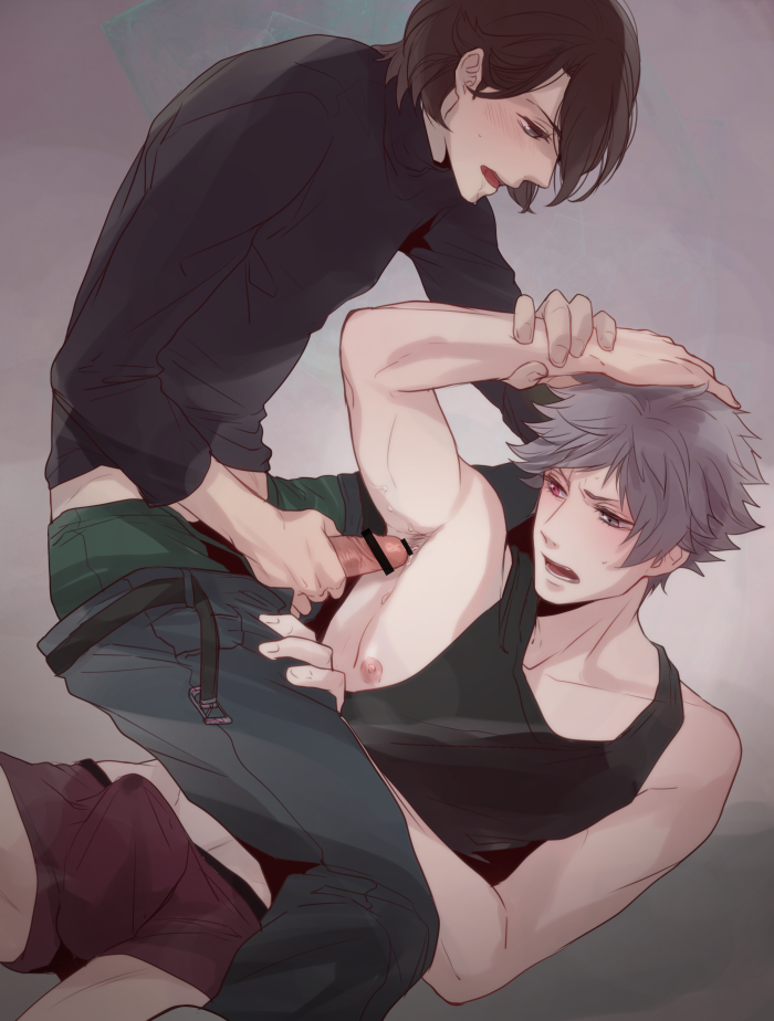 2boys armpit blush bulge censored cum drooling gay kotobuki_reiji kurosaki_ranmaru male_only moge-hera multiple_boys nipple penis saliva sweat underwear undressing uta_no_prince-sama yaoi