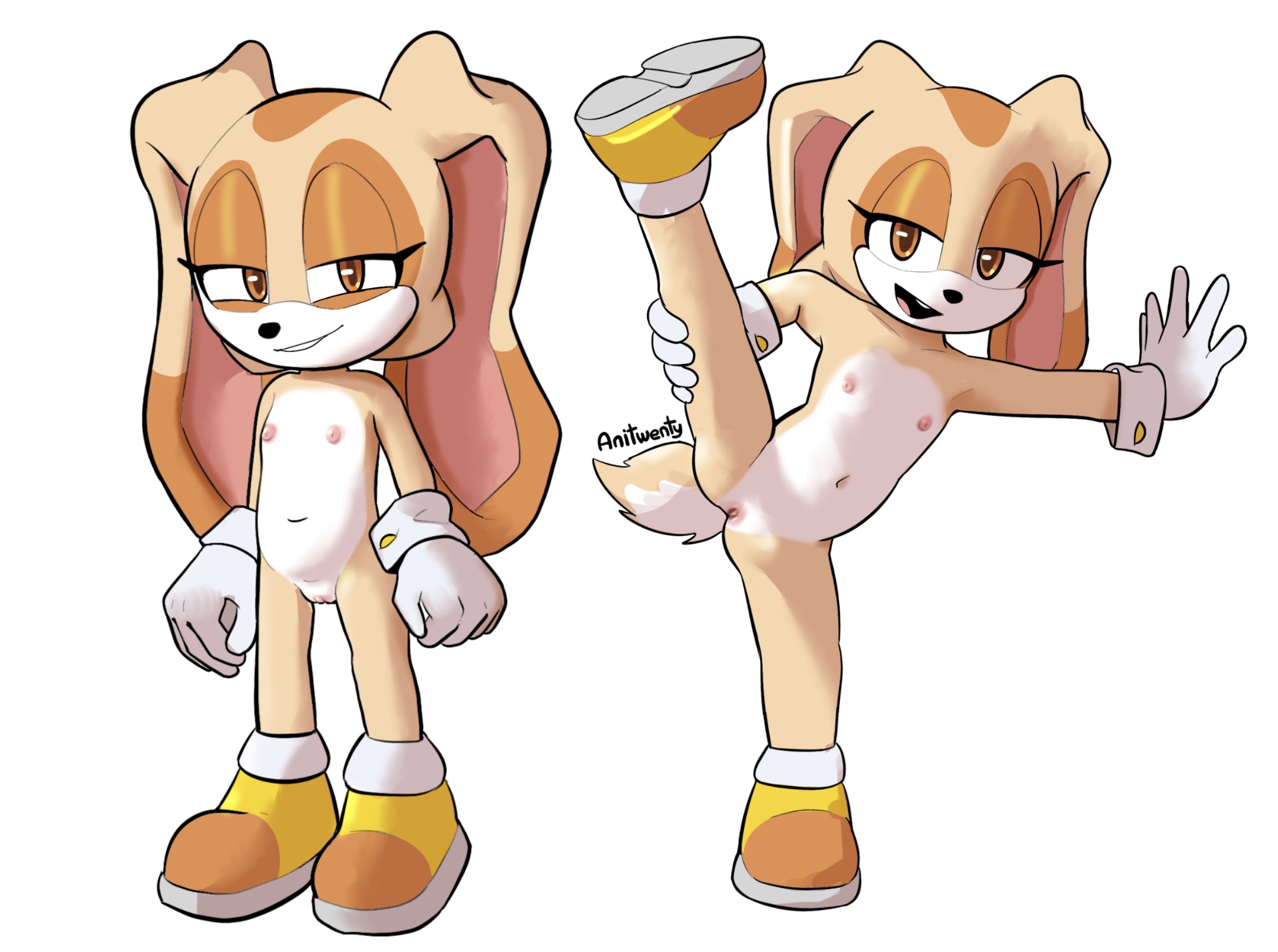 1female, 1females, 1girl, 1girls, 2d, 2d (artwork), 2d artwork, animal ears, anitwenty, anthro, anthro female, anthro only, anthro solo, black nose, breasts, brown eyes, bunny, bunny girl, completely naked, completely naked anthro, completely naked female, completely nude, completely nude anthro, completely nude female, cotton tail, cream the rabbit, cub, exposed, exposed nipples, exposed pussy, exposing, exposing self, eyelashes, female, female cub, female focus, female only, flat, flat belly, flat chest, flat chested, functionally nude, fur, furry, furry female, furry only, genitals, gloves, gloves on, holding, holding leg, holding legs, lagomorph, leg, leg up, legs up, long ears, mammal, mobian, mobian (species), mobian rabbit, mouth, mouth open, naked, naked anthro, naked female, narrowed eyes, navel, nipples, nipples outside, nude, nude anthro, nude female, pussy, pussy focus, pussy lips, pussy peek, rabbit, rabbit girl, rabbit tail, sega, shoes, shoes on, small breasts, solo, solo anthro, solo female, solo focus, sonic (series), sonic team, sonic the hedgehog (series), tail, tan fur, textless, textless version, video games, watermark, white background, young, young anthro, young female, younger female