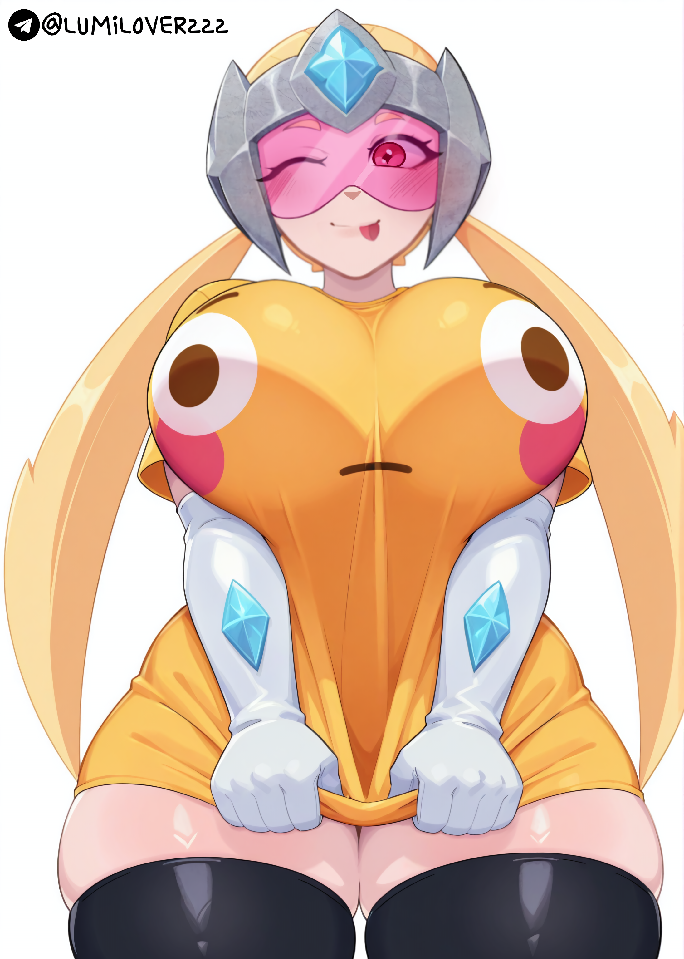 ai generated, blush, brawl stars, breasts, flushed emoji shirt, lumilover222, shirt pull, starr nova (brawl stars), tounge