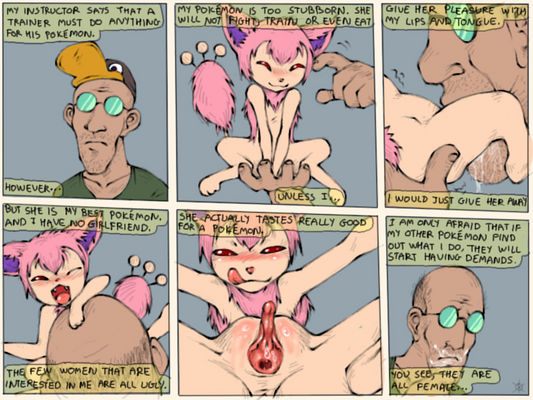 1boy 1girls 6koma anthro bald_man cartoony clitoris color comic cunnilingus english_text female furry glasses human human_on_anthro interspecies male nintendo oral oral_sex pokémon_(species) pokemon pokemon_rse pokephilia pussy red_eyes size_difference skitty straight text wink xod