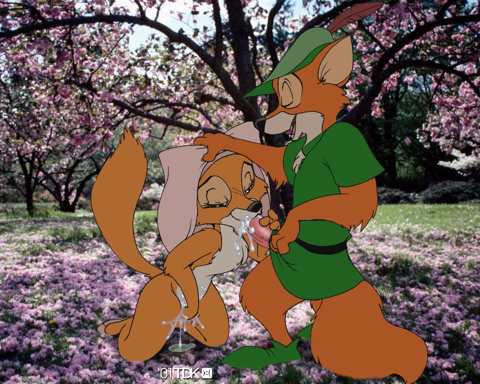 1boy 1girls 2001 2d anthro canine disney female fox fur furry furry_female furry_male furry_only maid_marian male mammal masturbating_during_fellatio penis robin_hood_(character) robin_hood_(disney) straight tagme tdk veil