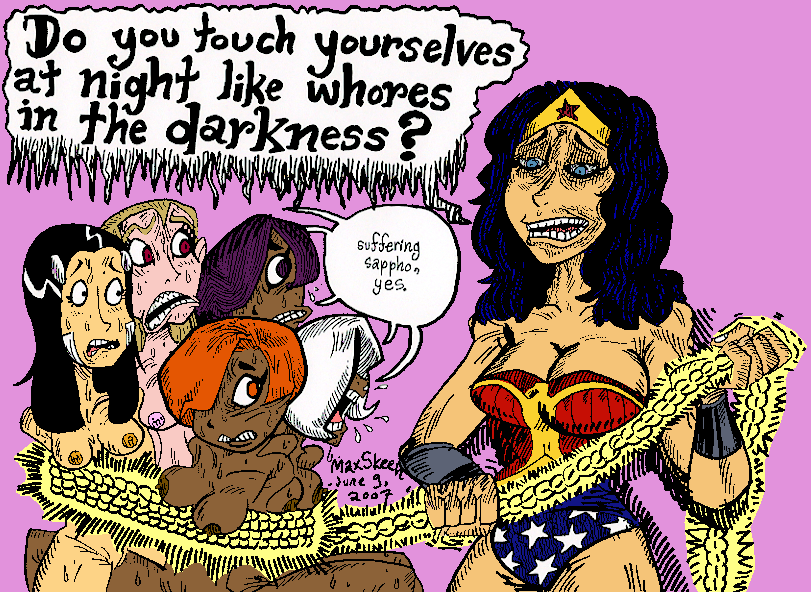 2007 6girls affront_to_nature bondage dc_comics duo_damsel female female_focus female_only horrible_anatomy lasso_of_truth legion_of_superheroes luornu_durgo max_skeen multiple_girls nightmare_fuel phantom_girl saturn_girl triplicate_girl wonder_woman wonder_woman_(series)