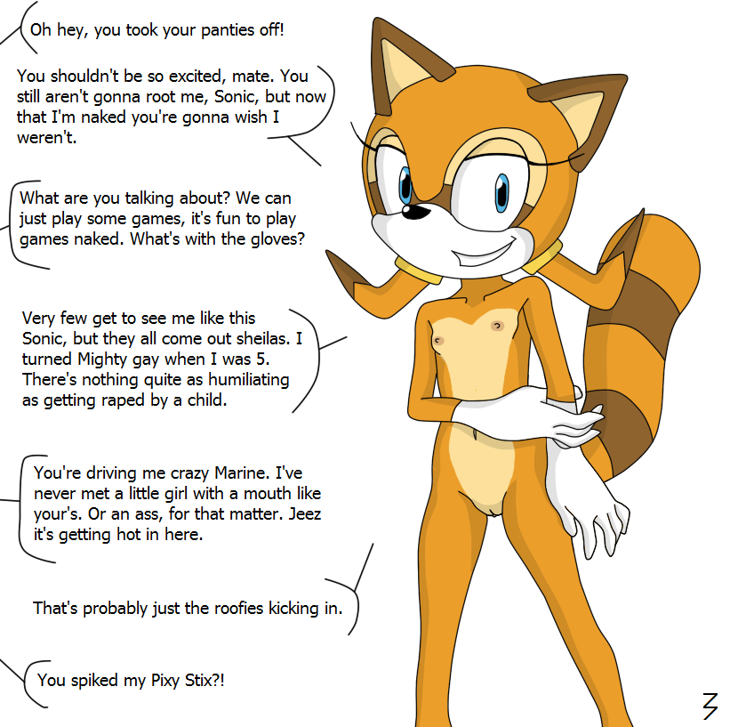 3pac anthro color english_text female female_only flat_chest front_view fur furry gloves marine_the_raccoon nipples nude raccoon smile solo sonic_(series) standing tagme text vulva