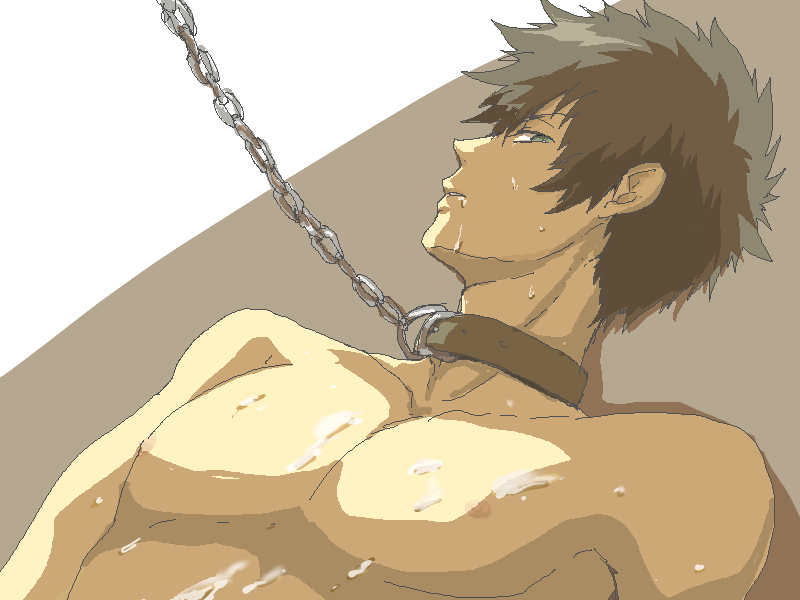 abs chains collar cum cum_on_body facial kougami_shin'ya leash male_only muscle nipples pecs psycho-pass shinya_kougami tagme upper_body