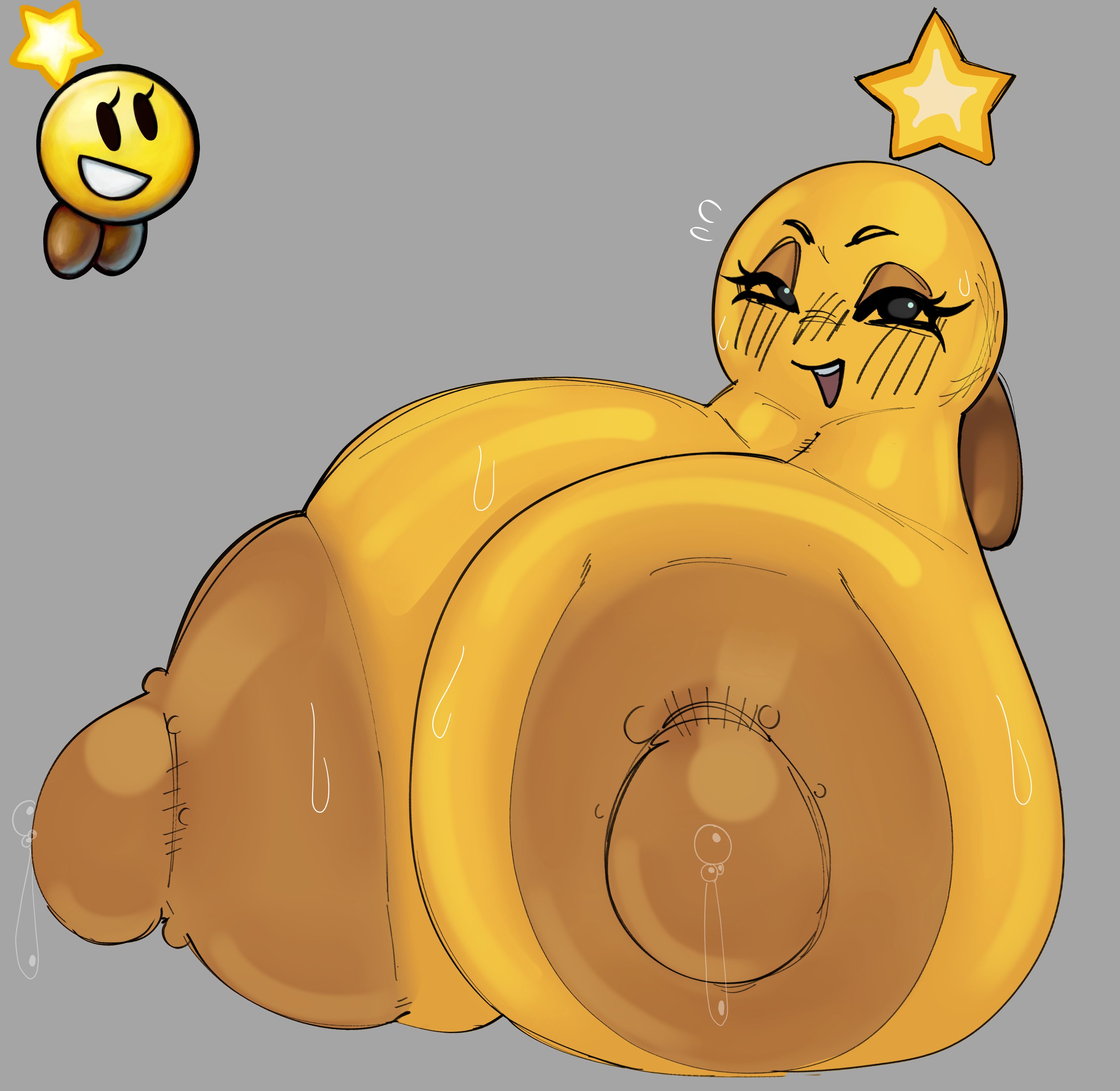 1girls, absurd res, areola, areolae, ball with boobs, ball with hyper features, big areola, big areolae, big boobs, big breasts, big nipples, big tits, black eyes, blush, bodily fluids, boobs, boobs and butt pose, breasts, breasts bigger than head, eyebrows, eyelashes, eyes, eyes open, female, female focus, female only, floating, fluids, gigantic areola, gigantic areolae, gigantic boobs, gigantic breasts, gigantic nipples, gigantic tits, glands of montgomery, half-closed eyes, hi res, huge areola, huge areolae, huge boobs, huge breasts, huge nipples, huge tits, hyper, hyper areola, hyper areolae, hyper boobs, hyper breasts, hyper nipples, hyper tits, kopokofiart, large areola, large areolae, large boobs, large breasts, large nipples, large tits, looking at viewer, mario (series), mario and luigi (series), mario bros, mouth, mouth open, naked, naked female, narrowed eyes, naughty face, nintendo, nipples, nude, nude female, open eyes, open mouth, open smile, orb body, sagging boobs, sagging breasts, sagging tits, short stack, shortstack, simple background, smile, smile at viewer, smiling, smiling at viewer, solo, solo female, solo focus, star, star sprite, starlow, sweat, sweatdrop, sweating, sweaty, sweaty boobs, sweaty breasts, sweaty tits, teeth, teeth showing, teeth visible, tits, tits bigger than head, waddling head, yellow body, yellow skin, yellow-skinned female