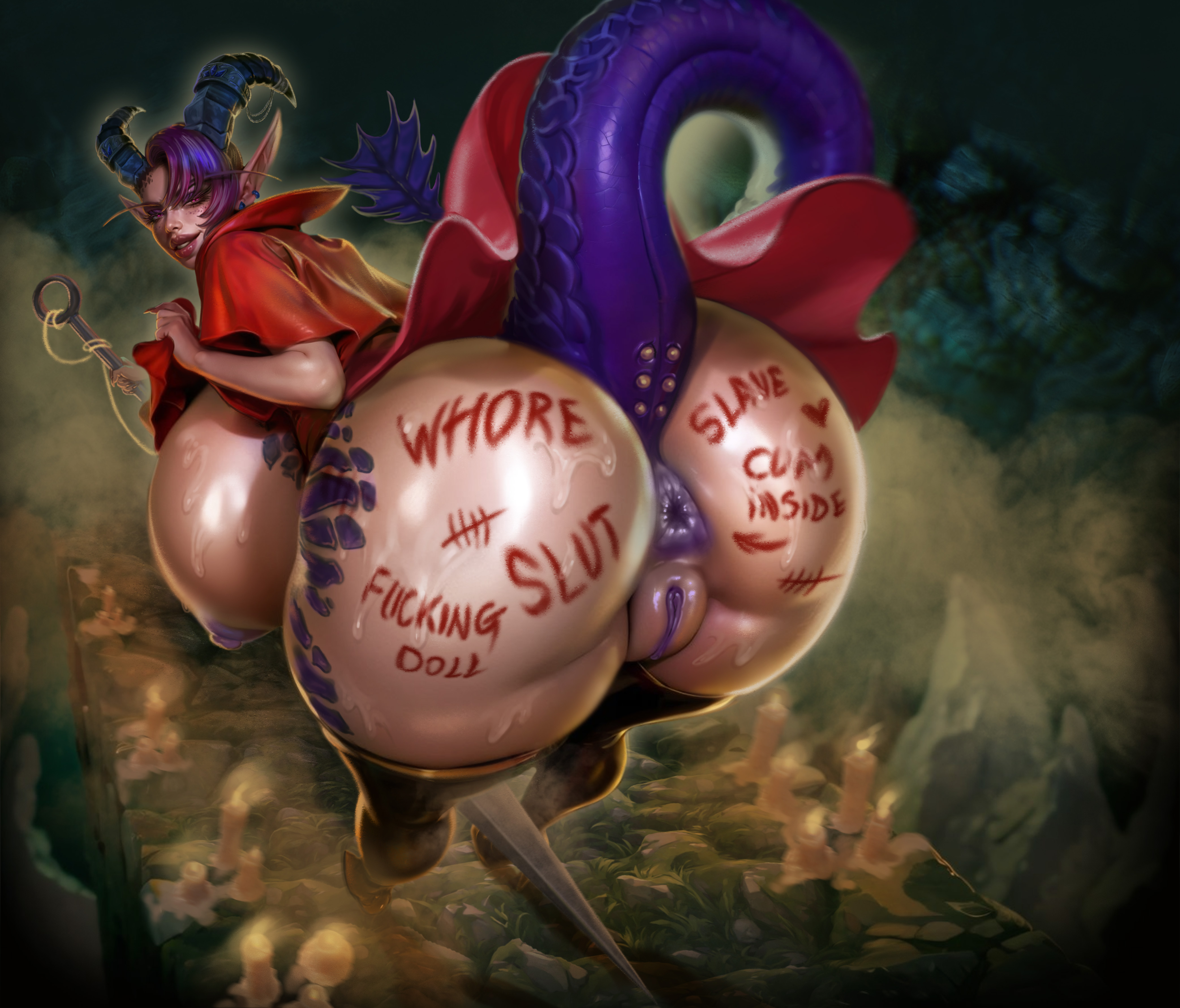 anal, anal gape, anus, ass, big breasts, blizzard entertainment, breasts, breasts bigger than head, butt focus, cum, dragon girl, elf, exhibitionism, female, genitals, hollow knight, horn, hornet (hollow knight), huge nipples, leranna, markings, mister69m, nipples, nude, piercing, pussy, scalie, silksong, solo, tail, tail piercing, thick thighs, warcraft, wings, world of warcraft, writing on body