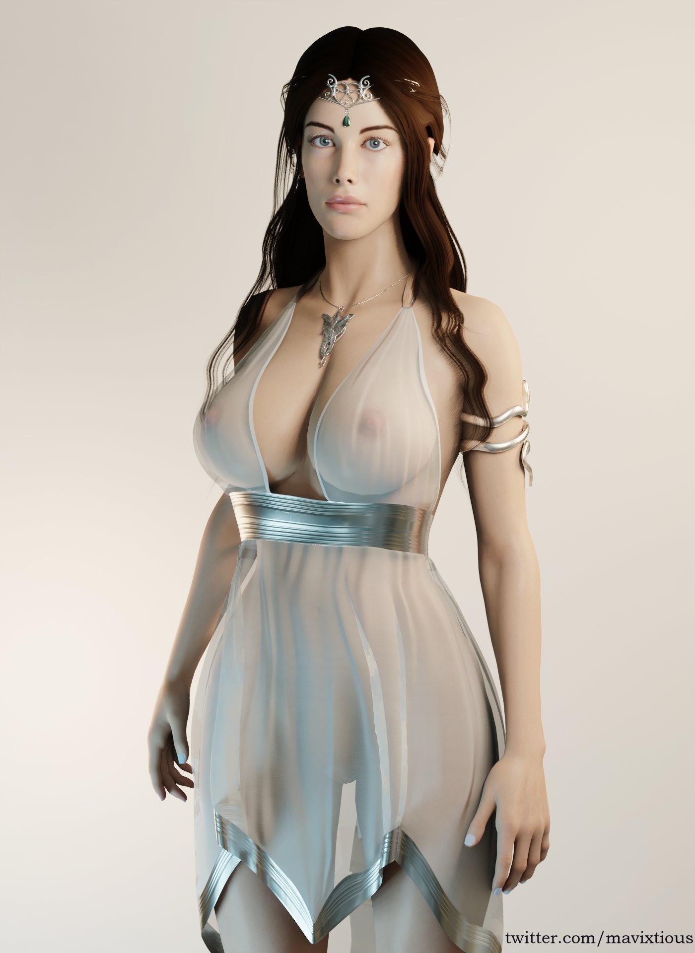1girls, 3d, arwen undomiel, big breasts, breasts, dress, elf, elf ears, elf female, female, female only, light skin, light-skinned female, lord of the rings, mavixtious, nipples, pussy, see-through, see-through clothing, see-through dress, solo, solo female, voluptuous, voluptuous female, wide hips