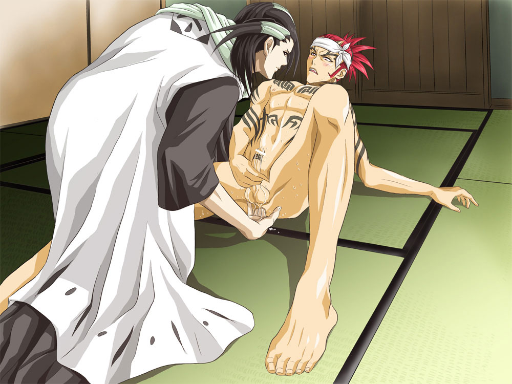 2boys abarai_renji anal barefoot bleach byakuya_kuchiki cum feet fingering gay kuchiki_byakuya male male/male male_only multiple_boys nude penis renji_abarai sweat tattoo toes yaoi