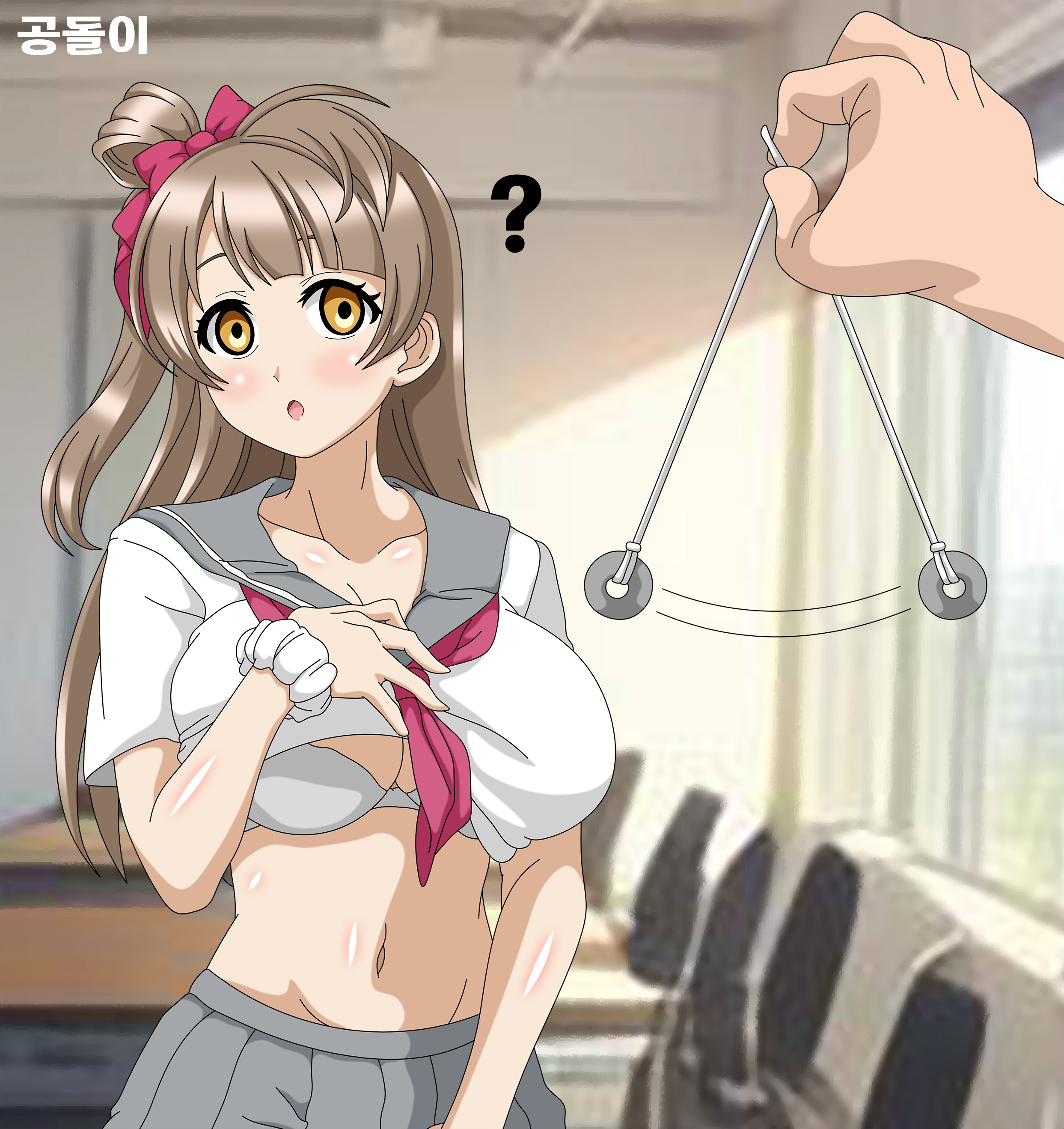 1girls, absurd res, absurdres, ahoge, altered common sense, blush, blushing at another, blushing female, breasts, brown hair, change in common sense, cleavage, coin, coin on string, collarbone, common sense change, disinterested, emotionless, emotionless female, empty eyes, exposed bra, exposed breasts, exposed tits, female, femsub, grey bra, grey miniskirt, grey skirt, huge breasts, human sex toy, hypnosis, hypnotized female, hypnotized undressing, imminent rape, indifference, indifferent, kmoos, lifted skirt, love live!, love live! school idol project, male, male pov, maledom, manipulation, minami kotori, mind control, miniskirt, navel, oblivious, oblivious sexualization, oblivious to hypnosis, orange eyes, pendulum, pleated skirt, ribbon, school skirt, school uniform, scrunchie, sex doll transformation, short skirt, skirt lift, skirt lifted, skirt lifted by self, standing, standing at attention, tech control, text, transformation, translation request, unaware, unaware hypnosis, unbothered, uncaring, unenthusiastic, utter domination