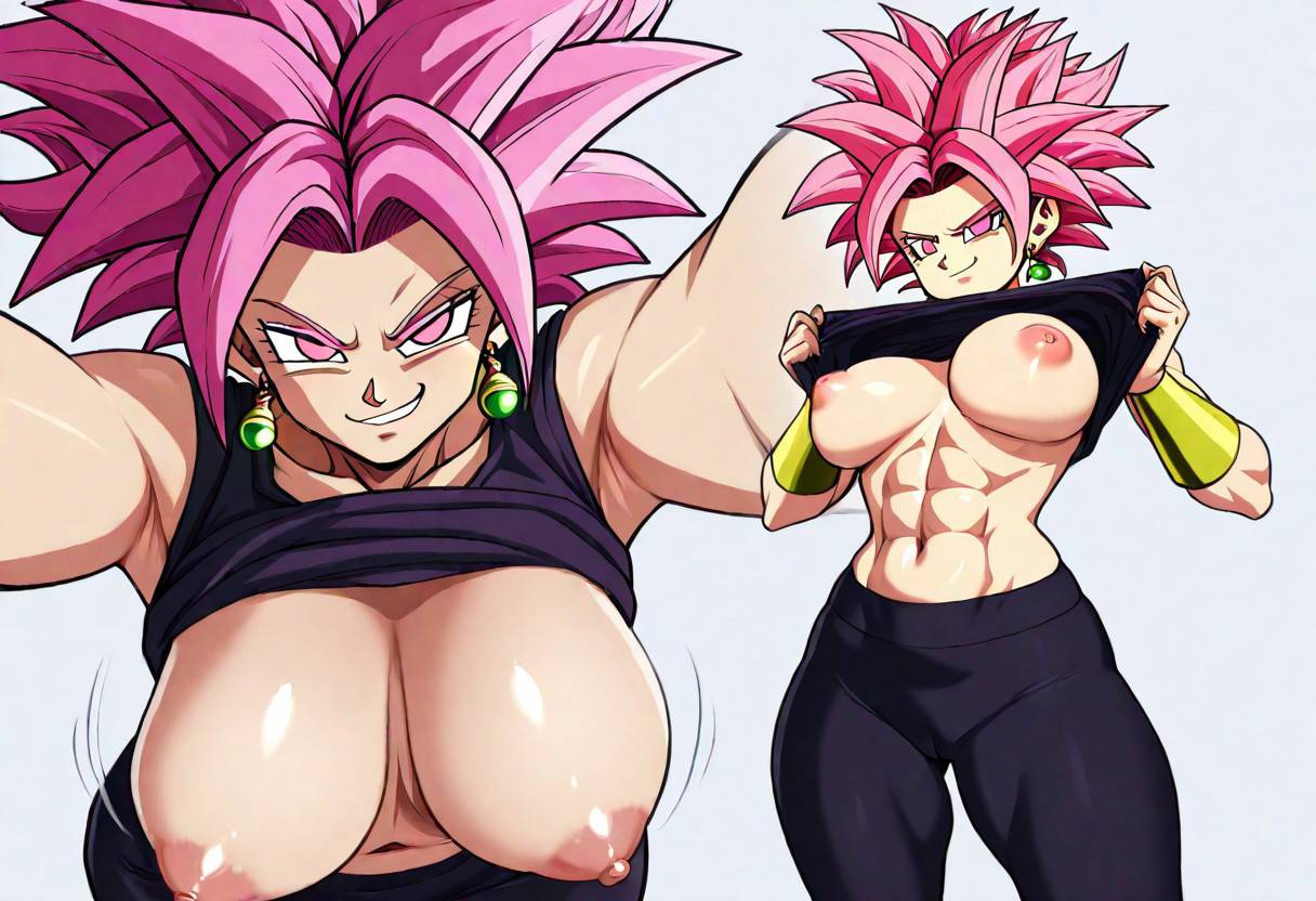 1female, 1girls, abs, ai generated, athletic, athletic female, breasts, breasts out, breasts out of clothes, breasts outside, curvy, curvy body, curvy female, curvy figure, curvy hips, dragon ball, dragon ball (series), dragon ball super, dragon ball z, female, female focus, female only, female saiyan, flashing, flashing breasts, fusion, fusion character, illustrious (stable diffusion), kefla, kefla (dragon ball), looking at viewer, pink eyes, pink hair, pink nipples, potara earrings, potara fusion, rule 63, saiyan, saiyan female, self upload, simple background, smirk, smirking, smirking at viewer, solo, solo female, solo focus, staring, staring at viewer, style imitation, style parody, super saiyan rose, tagme, tease, teasing, teasing viewer, woman focus, woman only, woman solo